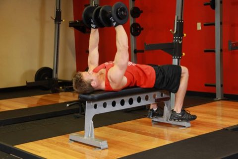Finishing position of the Dumbbell Bench Press